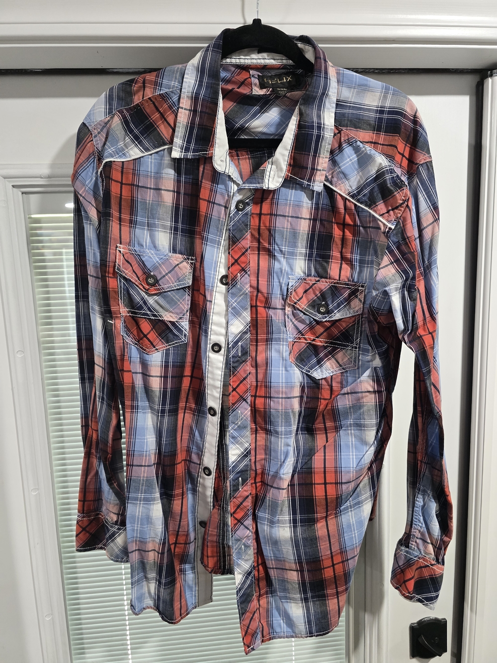 Helix Red and Blue Plaid Casual Button-Down Shirt